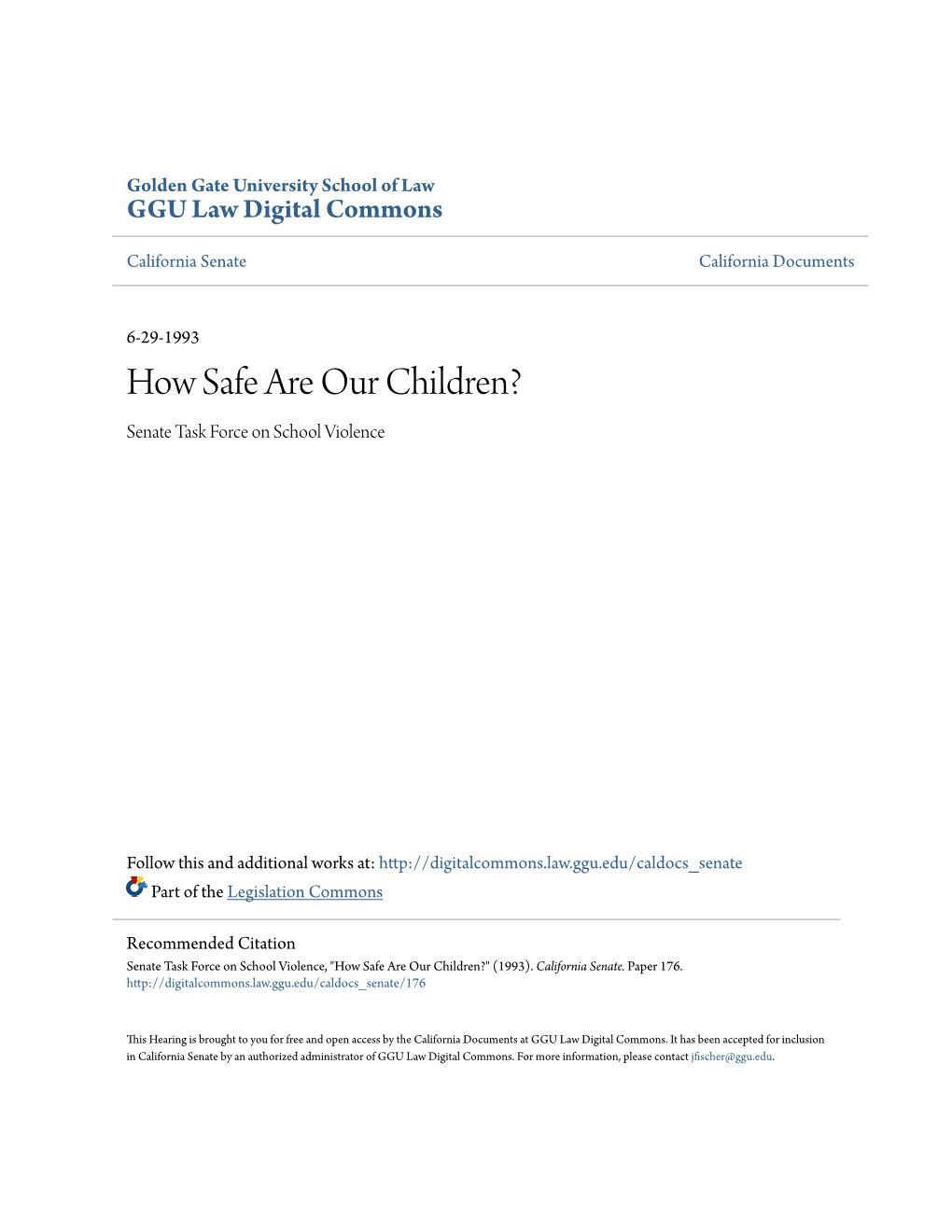 How Safe Are Our Children? Senate Task Force on School Violence