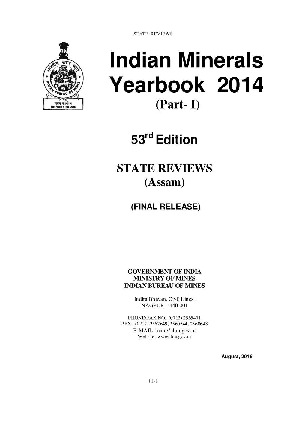 Indian Minerals Yearbook 2014 (Part- I)