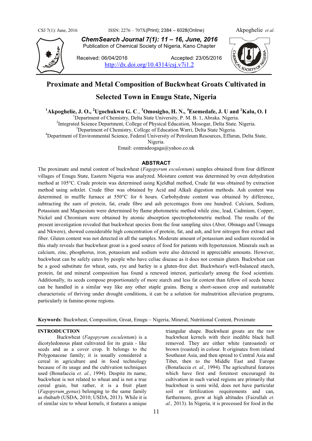 Chemsearch Journal Volume 4 Number 1, June, 2013