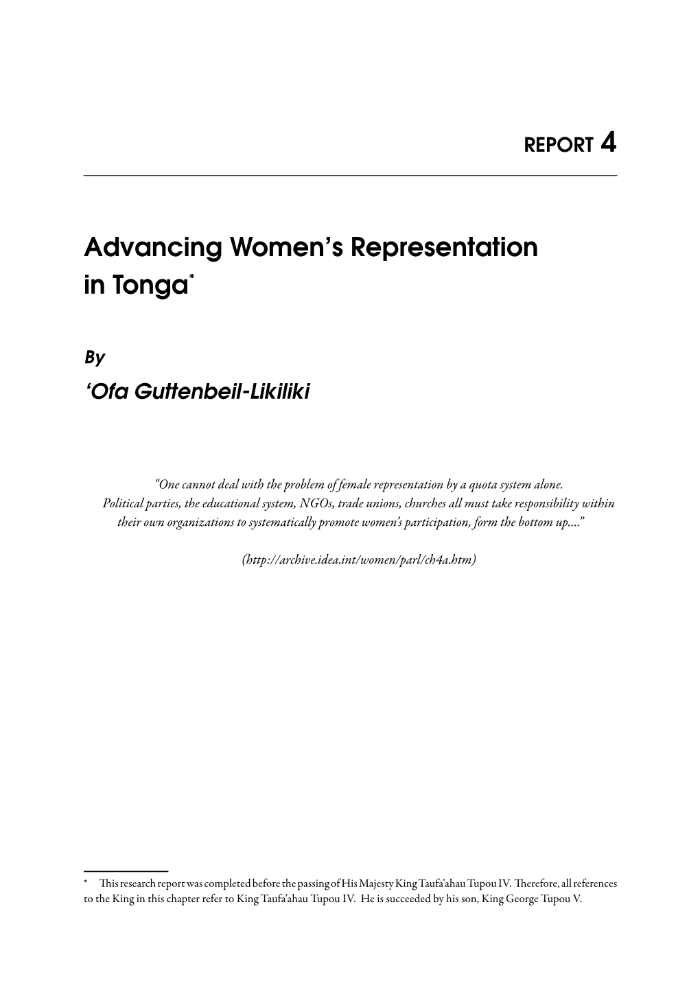 Advancing Women's Representation in Tonga