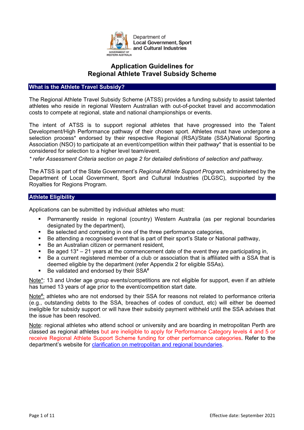 Application Guidelines for Regional Athlete Travel Subsidy Scheme