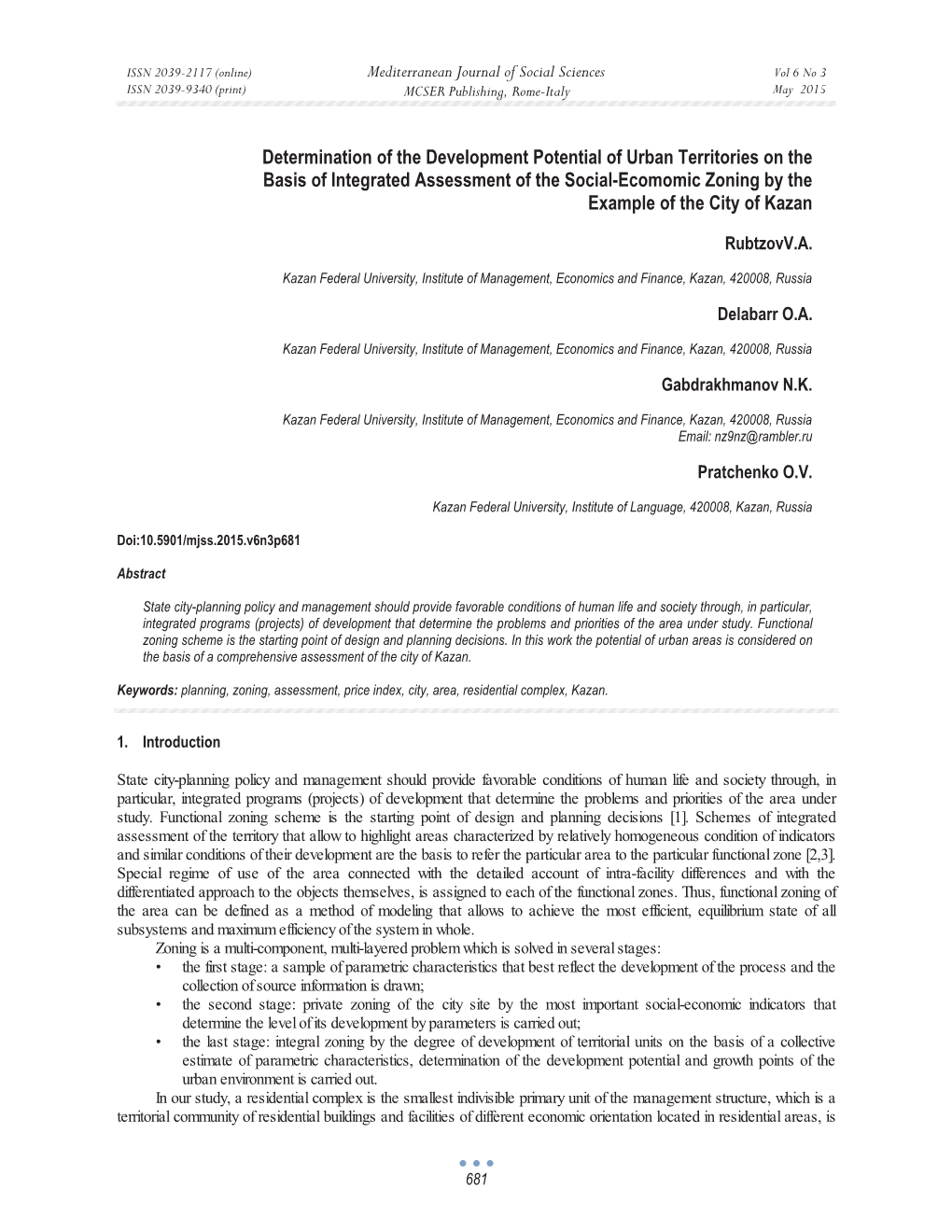 Determination of the Development Potential of Urban Territories on The