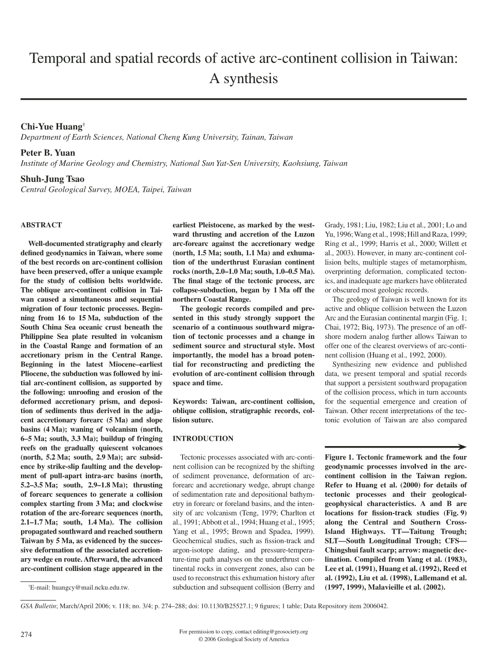 Temporal and Spatial Records of Active Arc-Continent Collision in Taiwan: a Synthesis