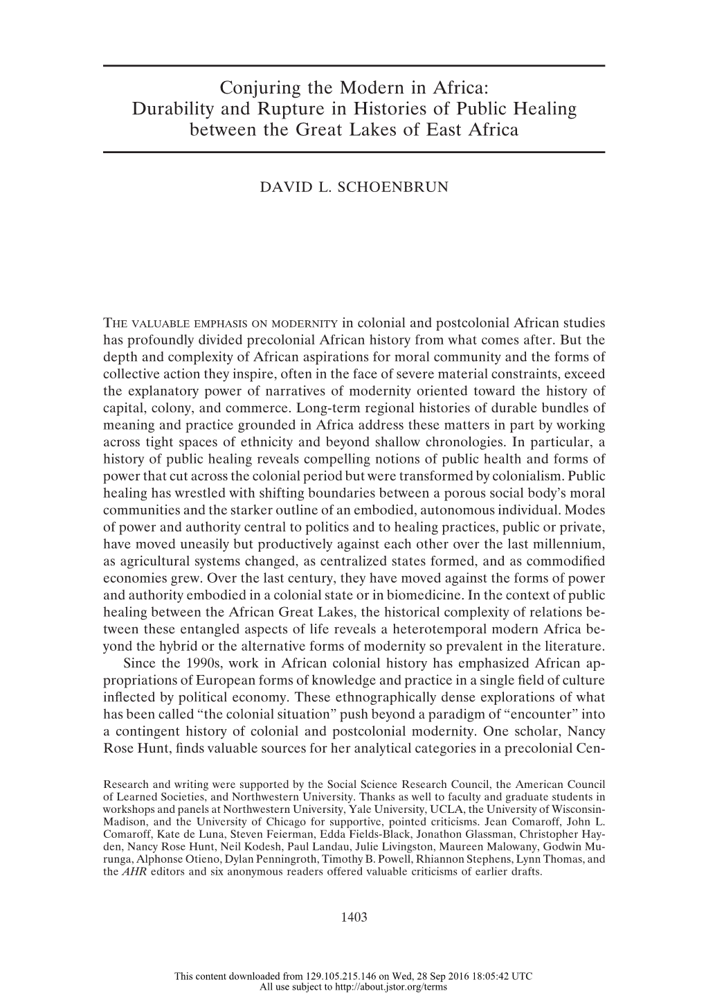 Conjuring the Modern in Africa: Durability and Rupture in Histories of Public Healing Between the Great Lakes of East Africa