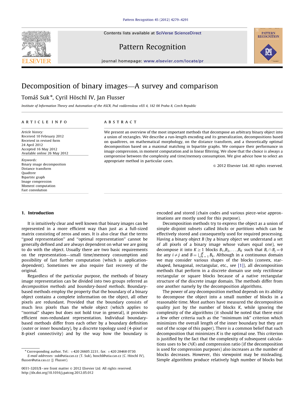 Decomposition of Binary Images—A Survey and Comparison