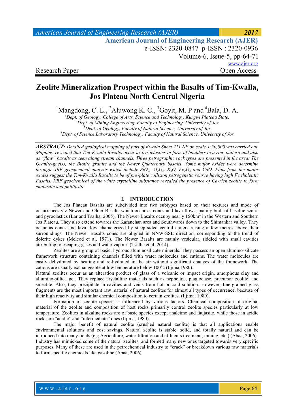 Zeolite Mineralization Prospect Within the Basalts of Tim-Kwalla, Jos Plateau North Central Nigeria