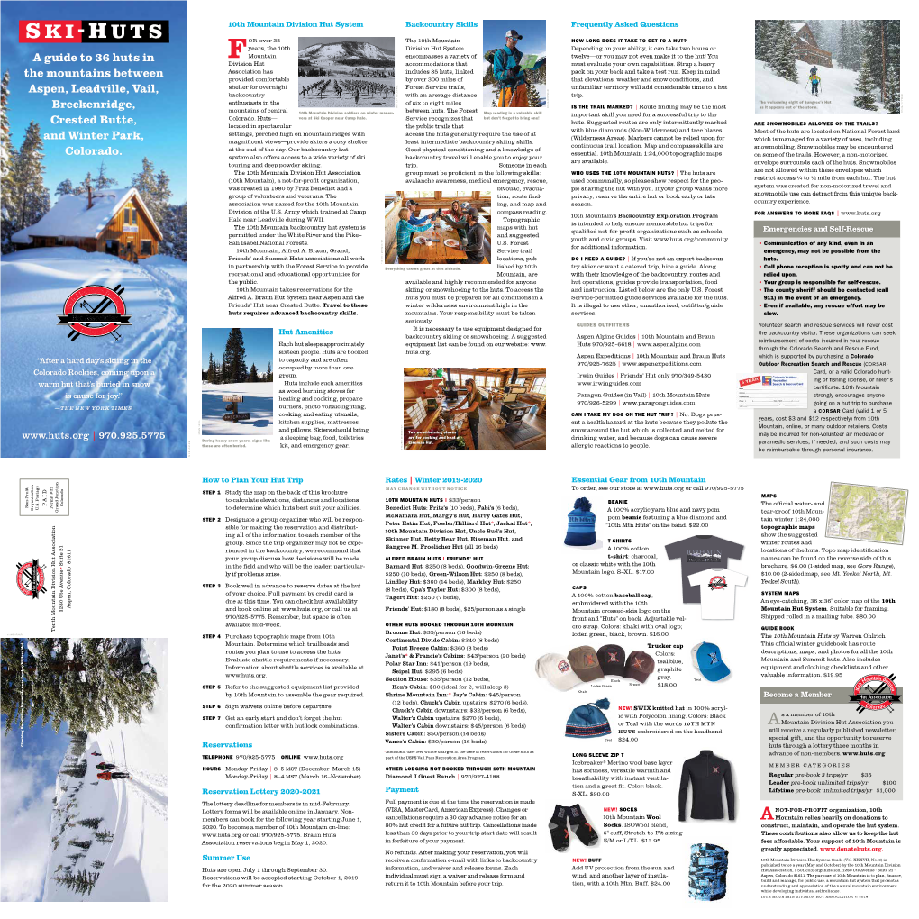 10Th Mountain Huts Winter Brochure With