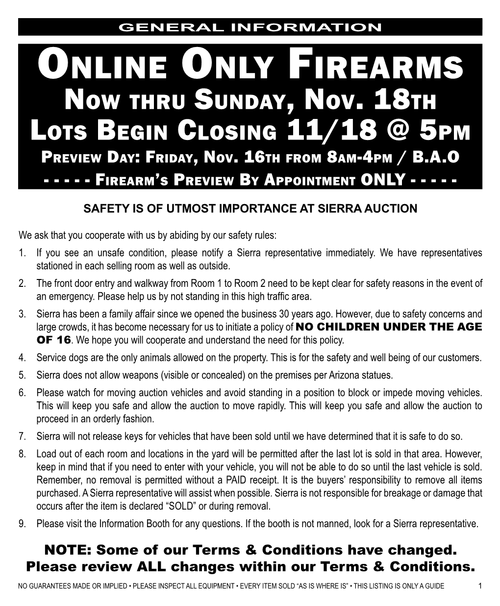 Online Only Firearms Now Thru Sunday, Nov