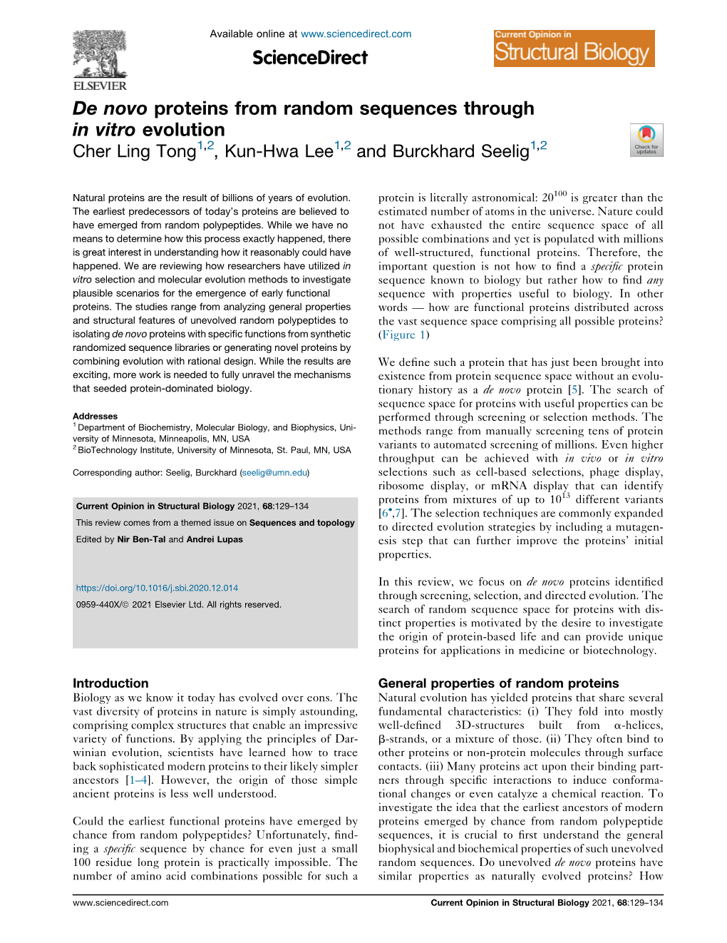 De Novo Proteins from Random Sequences Through in Vitro Evolution