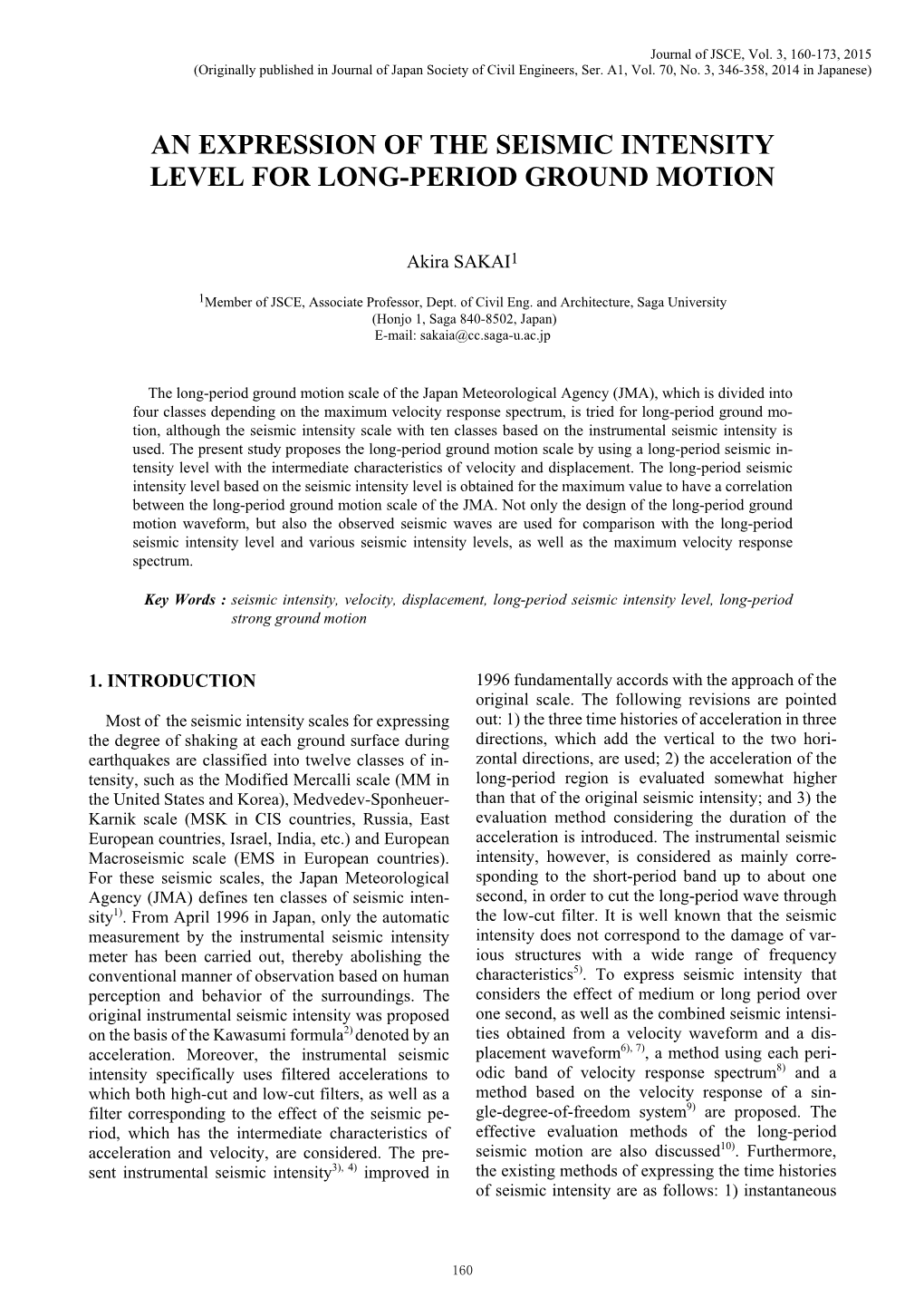 An Expression of the Seismic Intensity Level for Long-Period Ground Motion