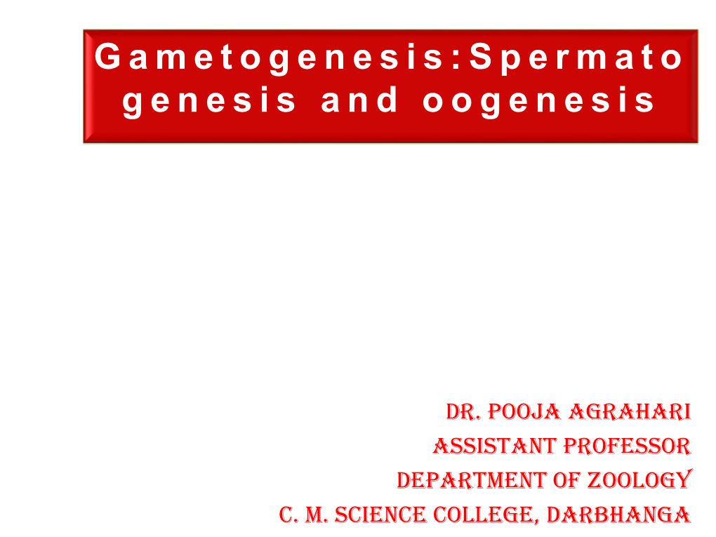 Gametogenesis:Spermato Genesis and Oogenesis