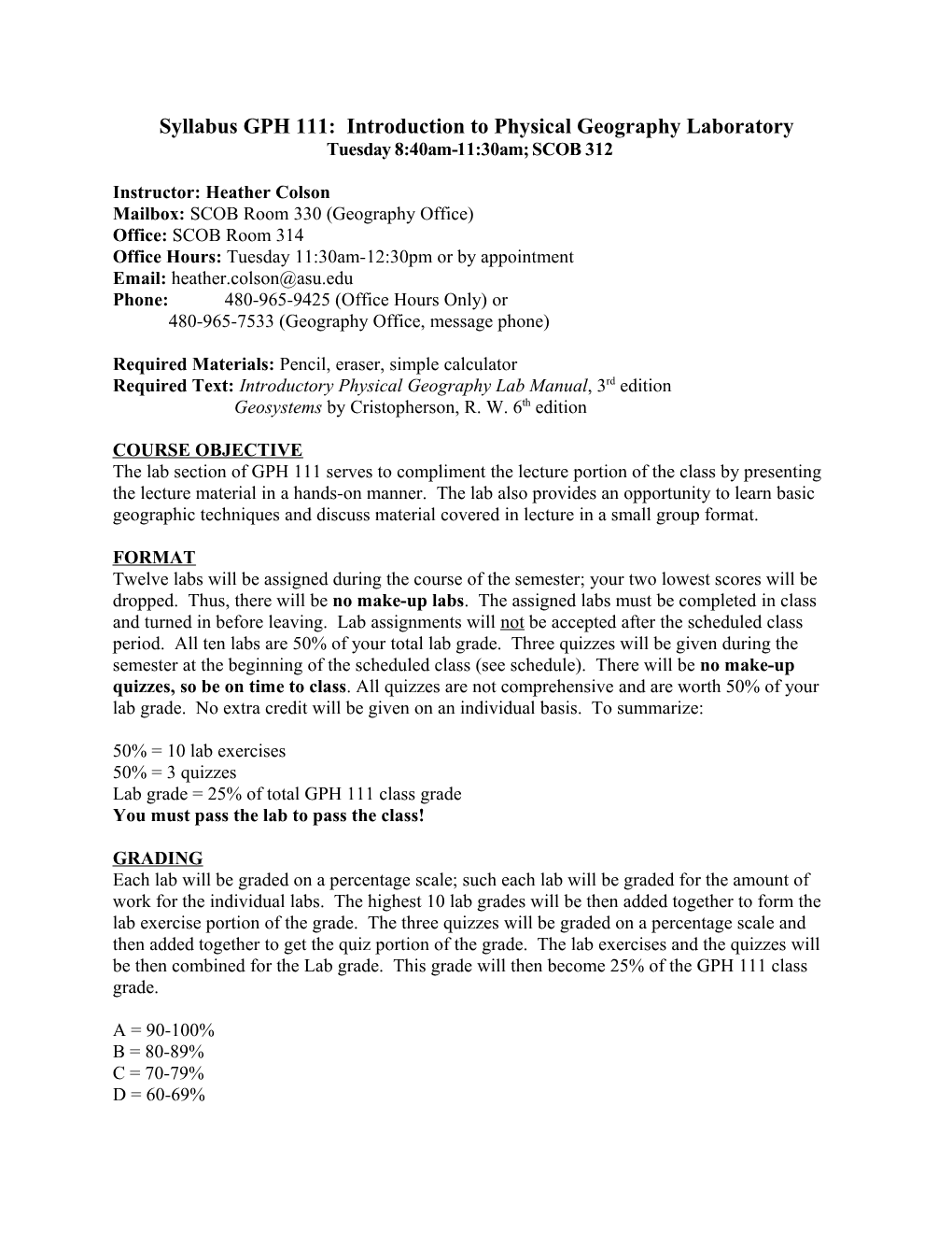 Syllabus GPH 111: Introduction to Physical Geography Laboratory