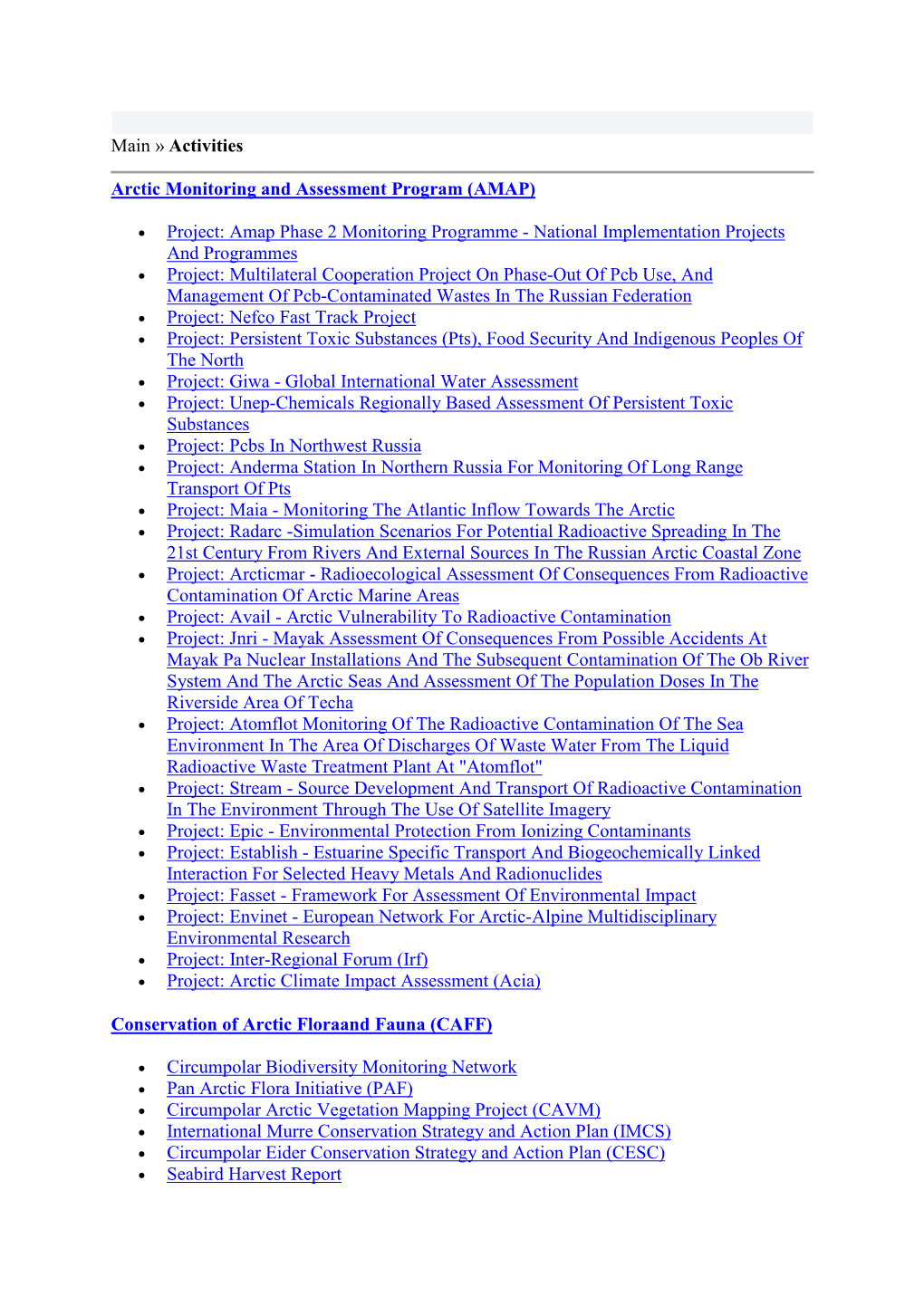 Activities Arctic Monitoring and Assessment