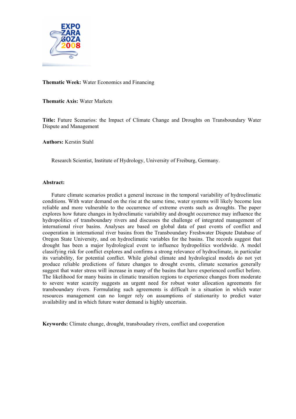 The Impact of Climate Change and Droughts on Transboundary Water Dispute and Management