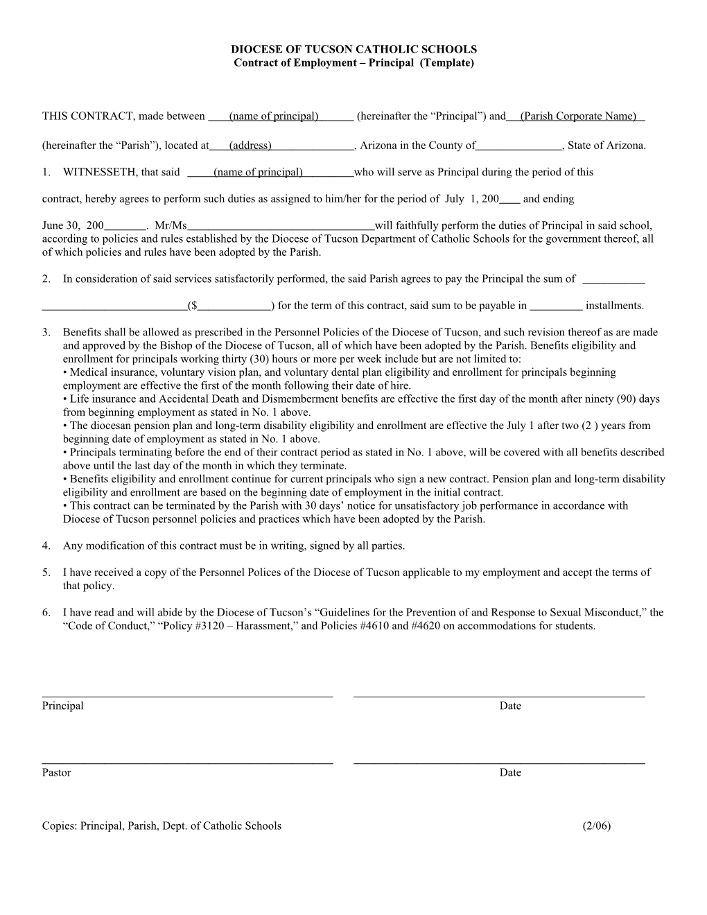 Contract Of Employment – Principal (Template)