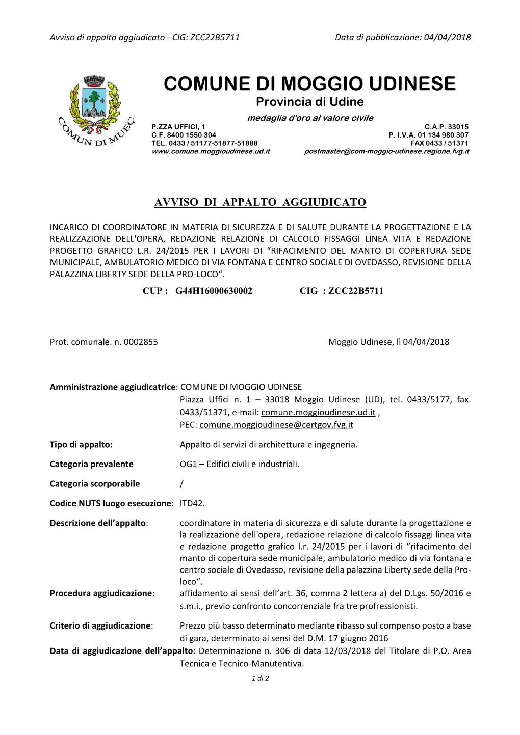 Avviso Appalto Aggiudicato