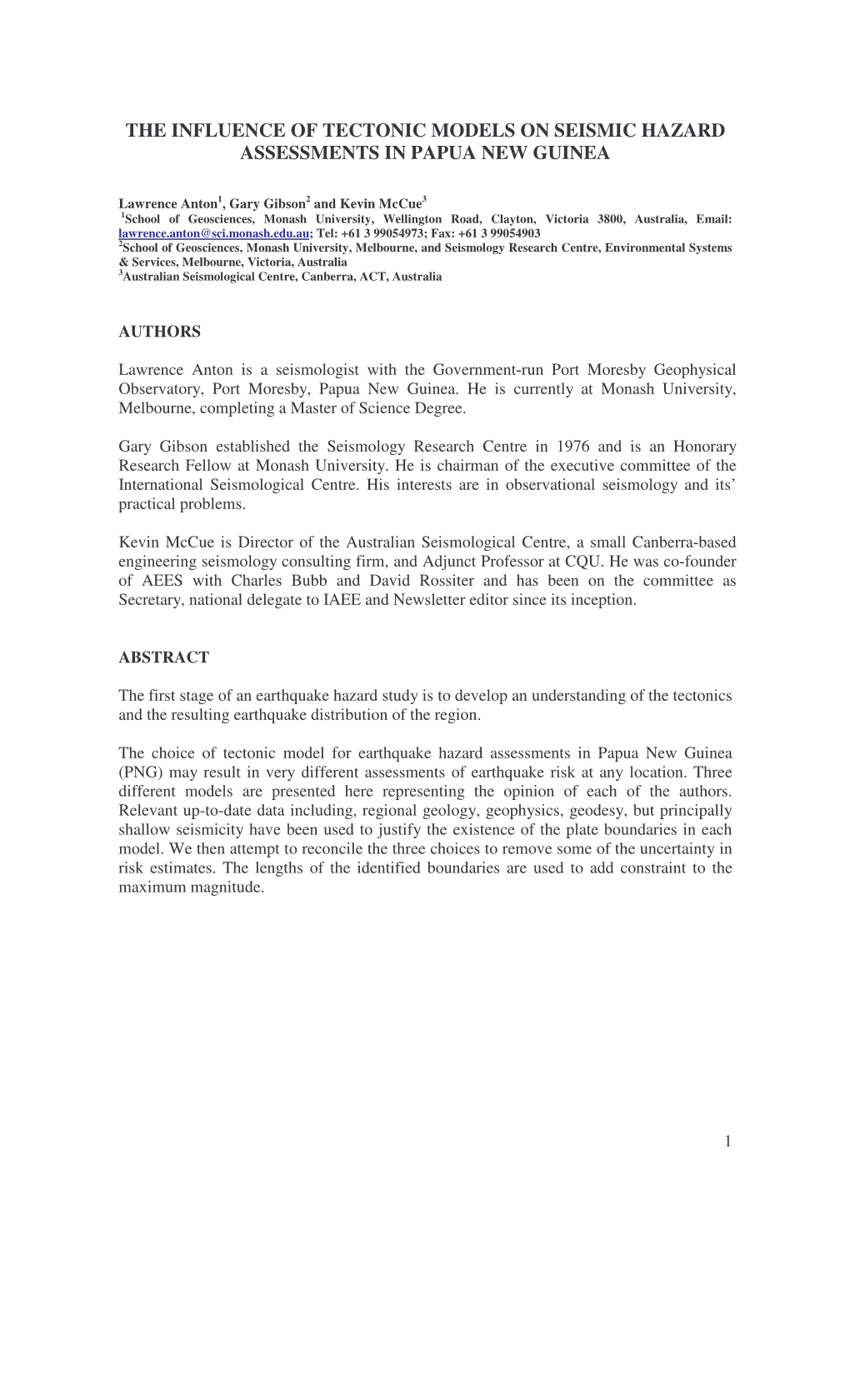 The Influence of Tectonic Models on Seismic Hazard Assessments in Papua New Guinea