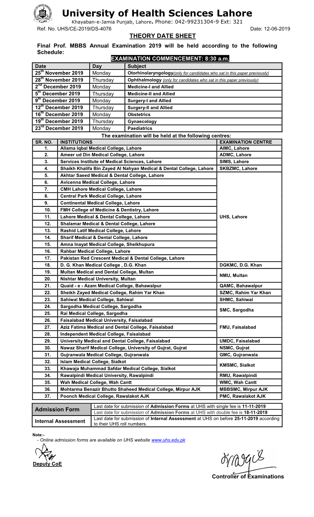 Examinations Department