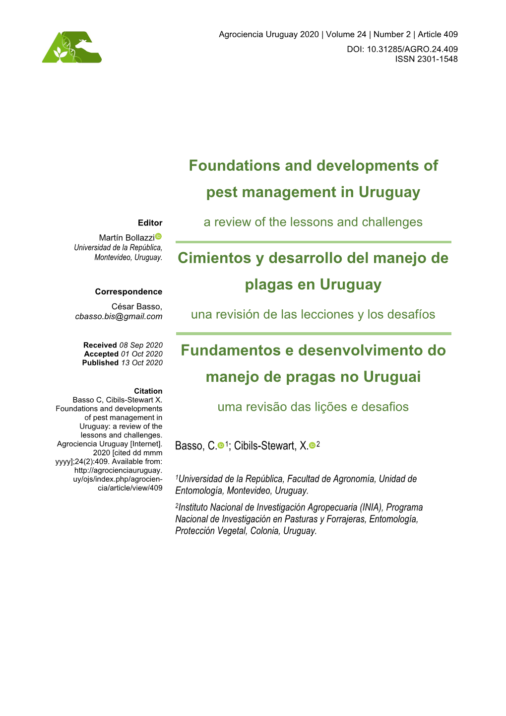 Foundations and Developments of Pest Management in Uruguay