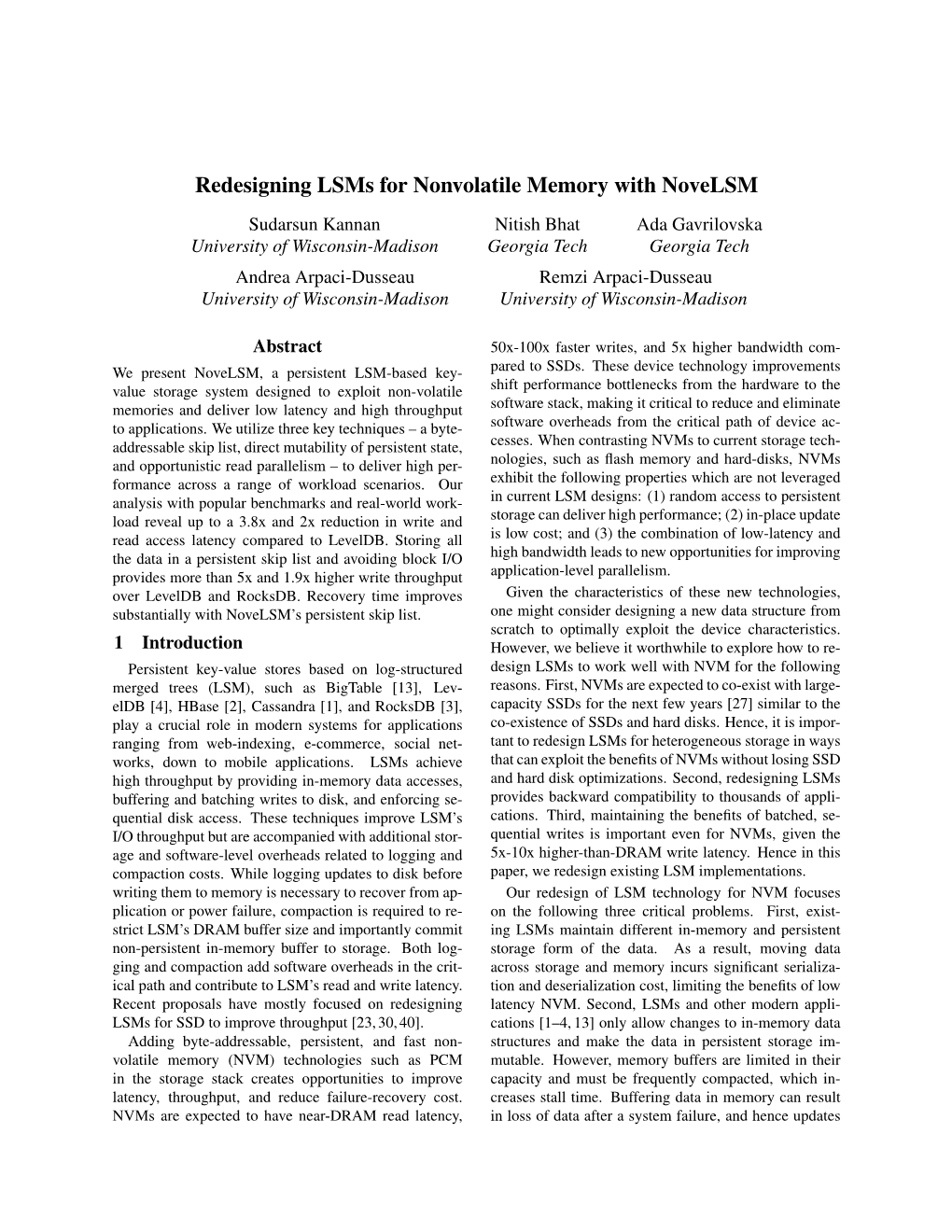 Redesigning Lsms for Nonvolatile Memory with Novelsm