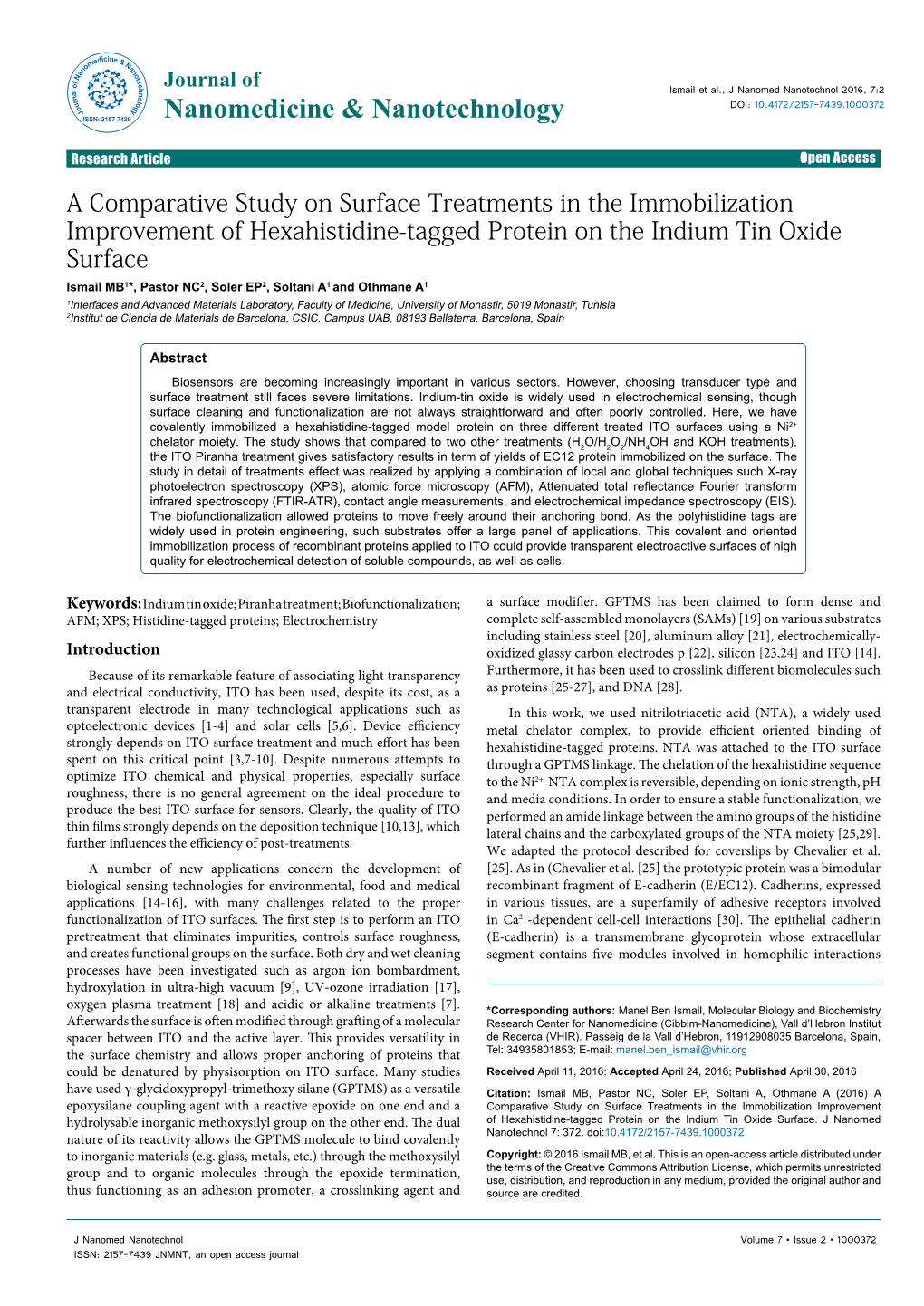 A Comparative Study on Surface Treatments in the Immobilization