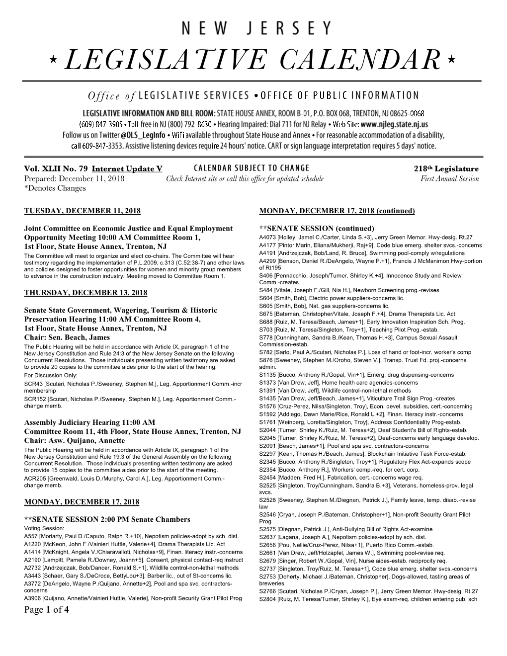 Legislative Calendar