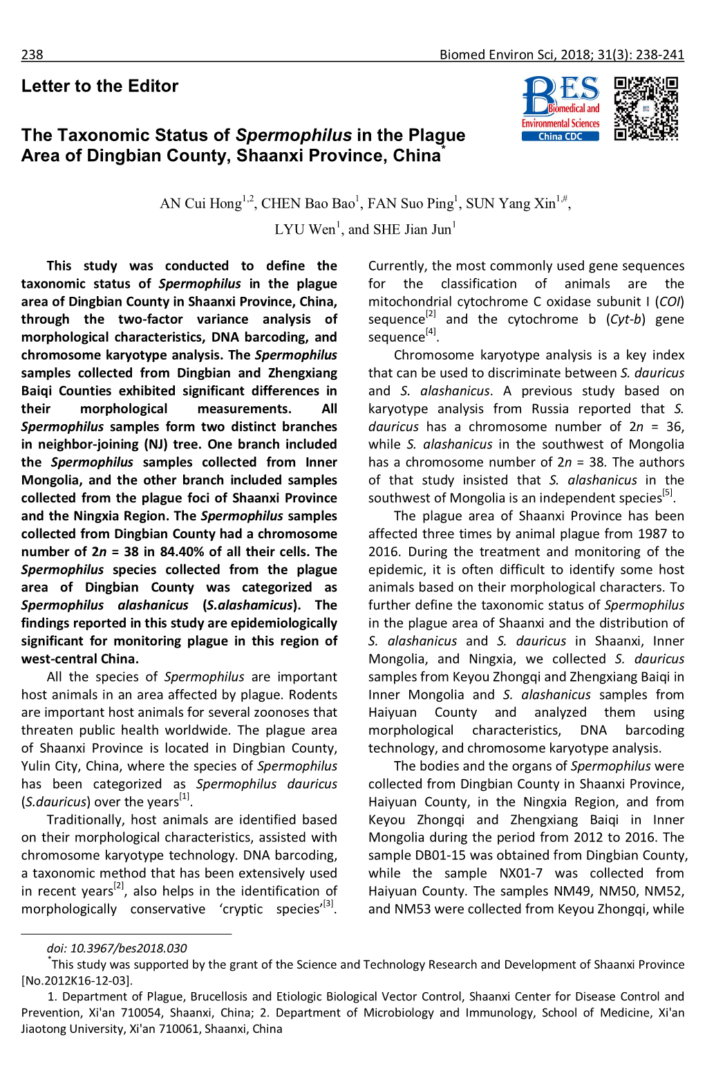 Letter to the Editor the Taxonomic Status of Spermophilus in The