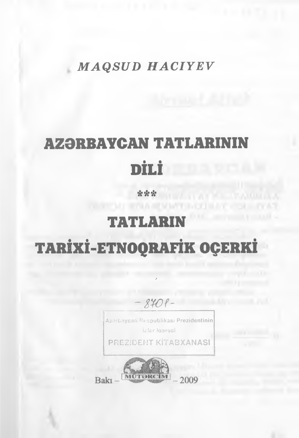 Azərbaycan Tatlarinin Dili Tatlarin Tarixi-Etnoqrafik