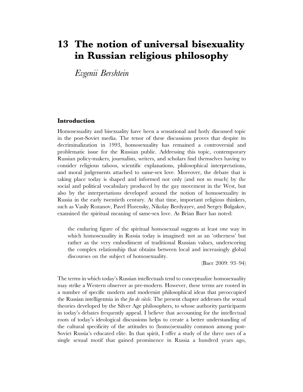 The Notion of Universal Bisexuality in Russian Religious Philosophy Evgenii Bershtein