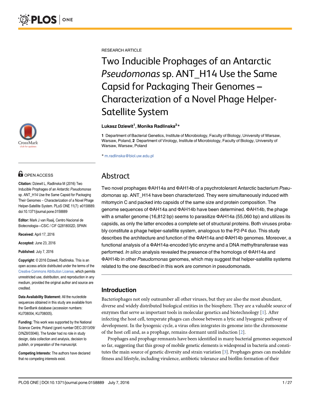 Two Inducible Prophages of an Antarctic Pseudomonas Sp