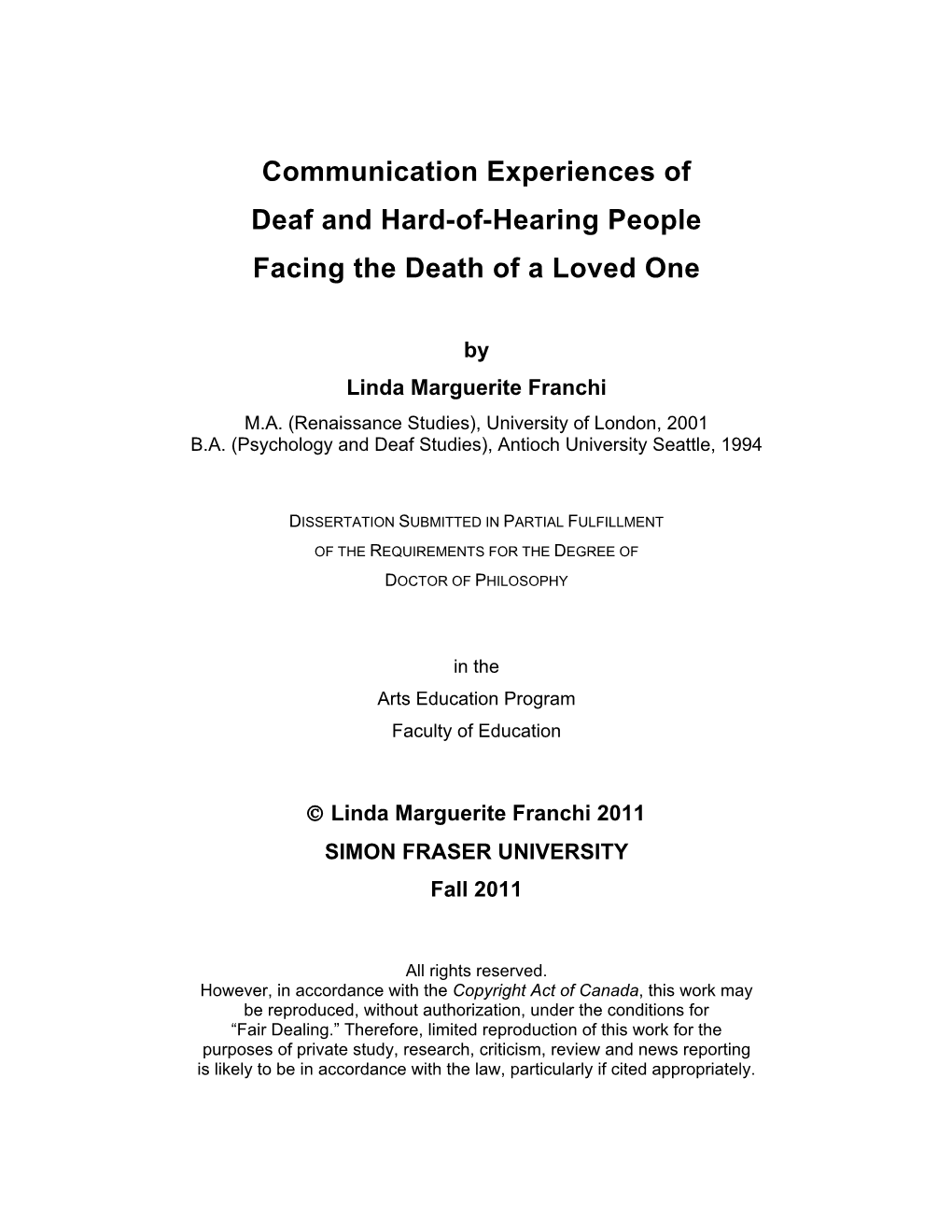 Communication Experiences of Deaf and Hard-Of-Hearing People Facing the Death of a Loved One