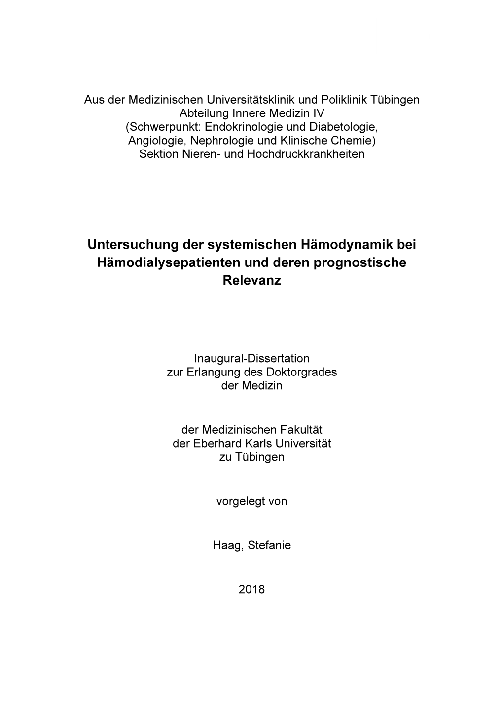 Untersuchung Der Systemischen Hämodynamik Bei Hämodialysepatienten Und Deren Prognostische Relevanz