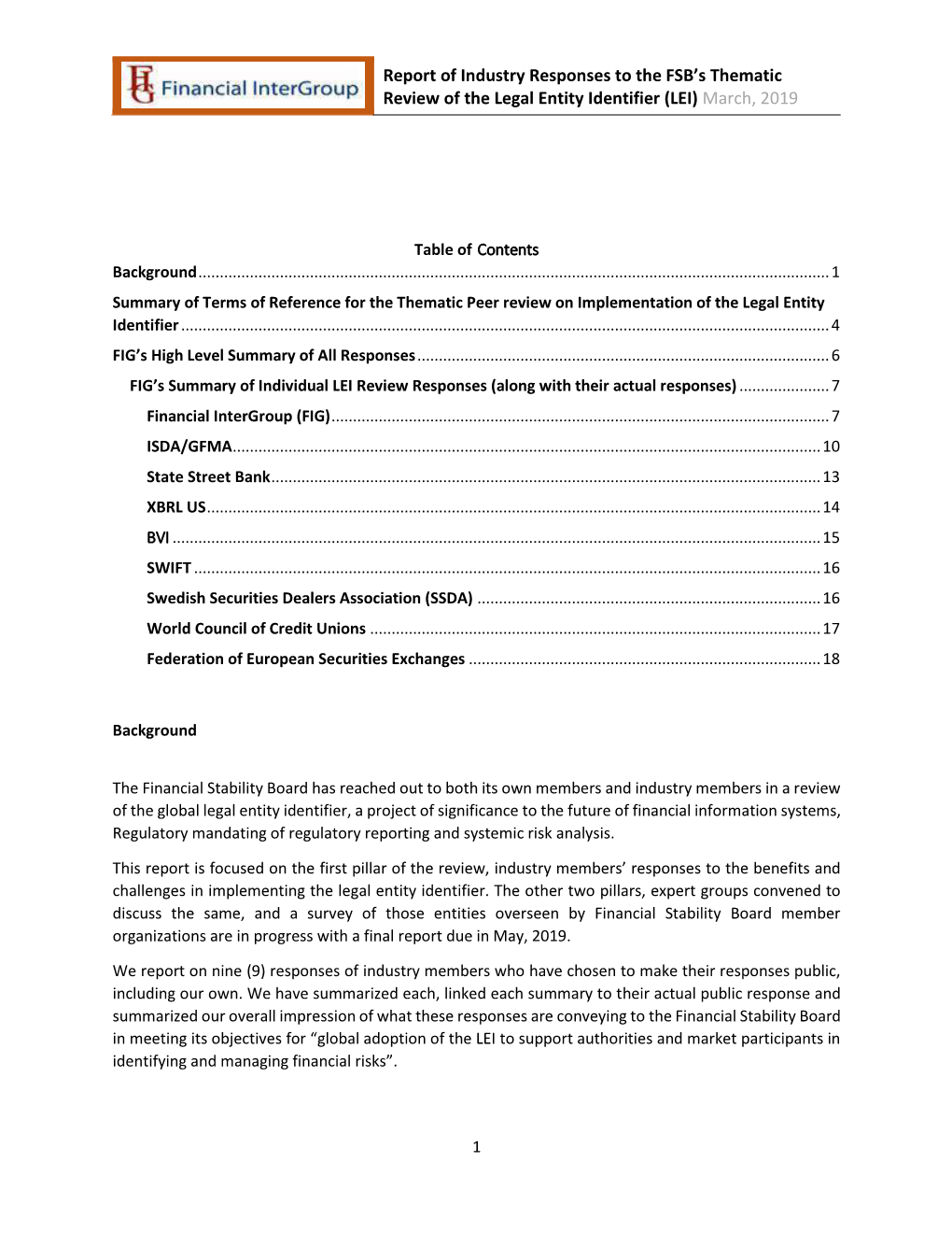Report of Industry Responses to the FSB's Thematic Review of the Legal
