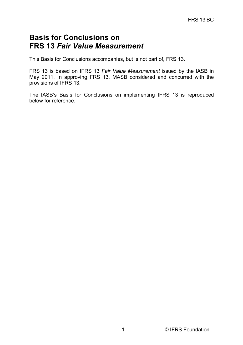 Basis for Conclusions on FRS 13 Fair Value Measurement