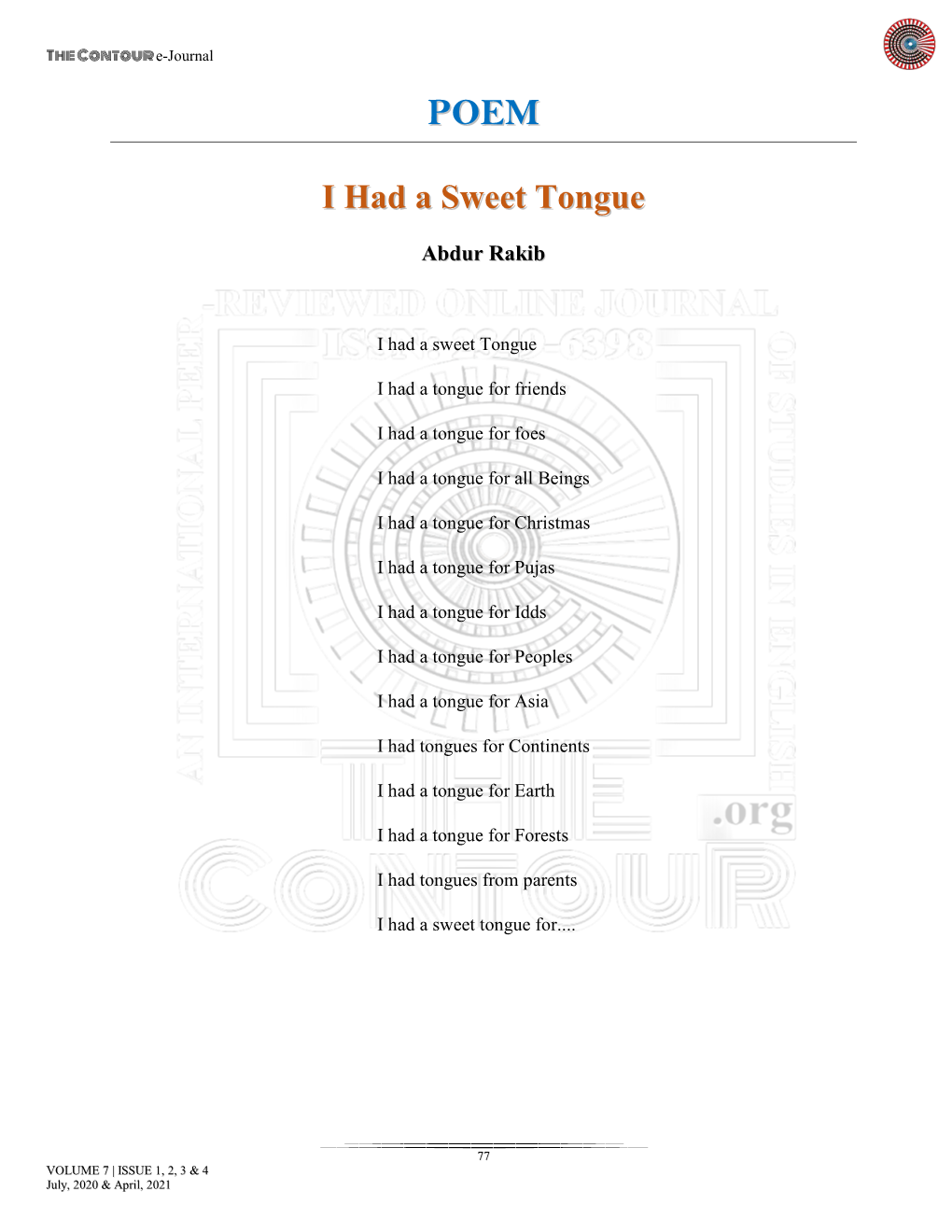 I Had a Sweet Tongue – Abdur Rakib