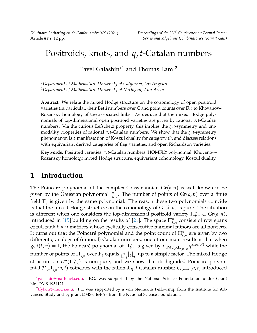 Positroids, Knots, and Q,T-Catalan Numbers