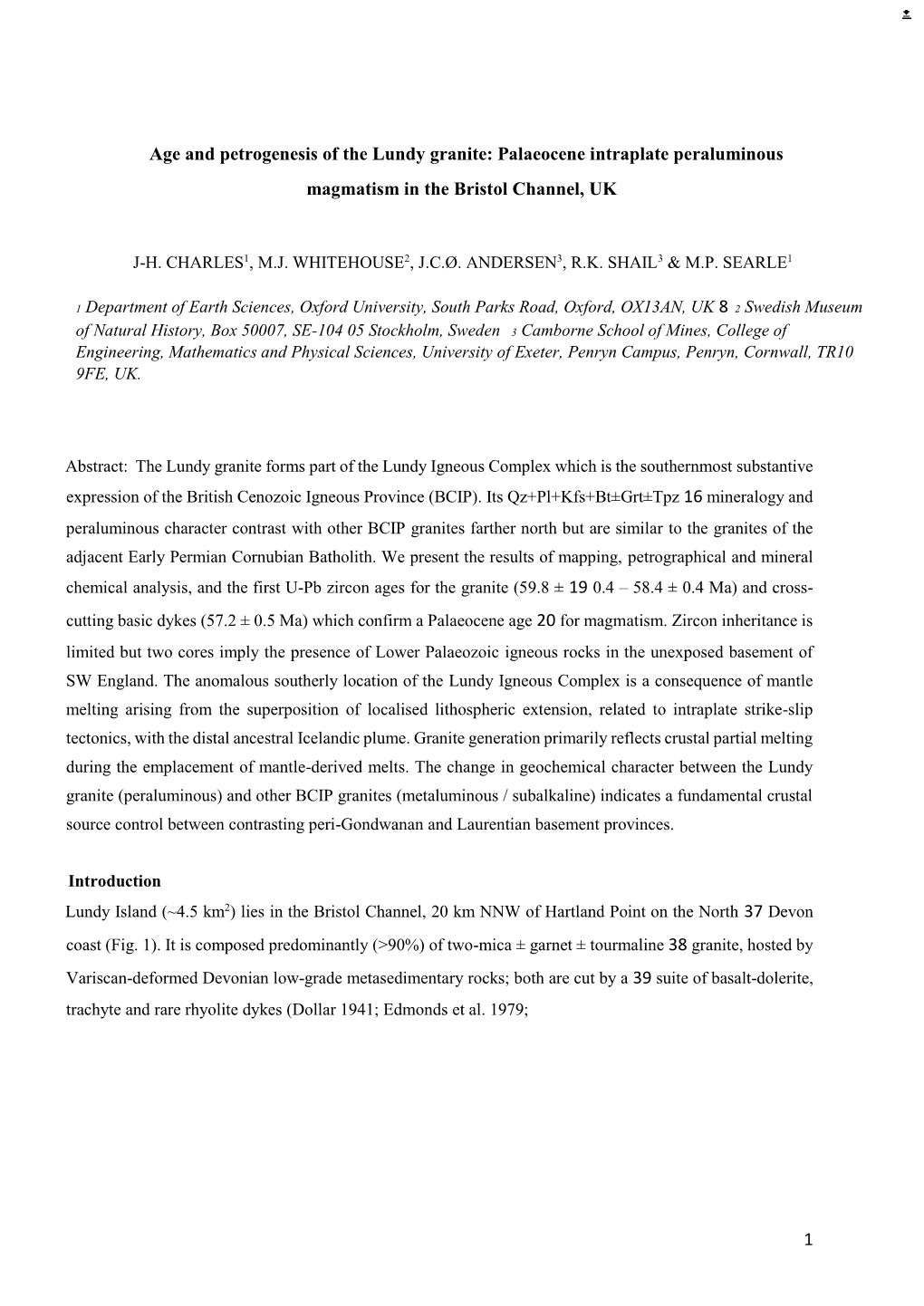 1 Age and Petrogenesis of the Lundy Granite