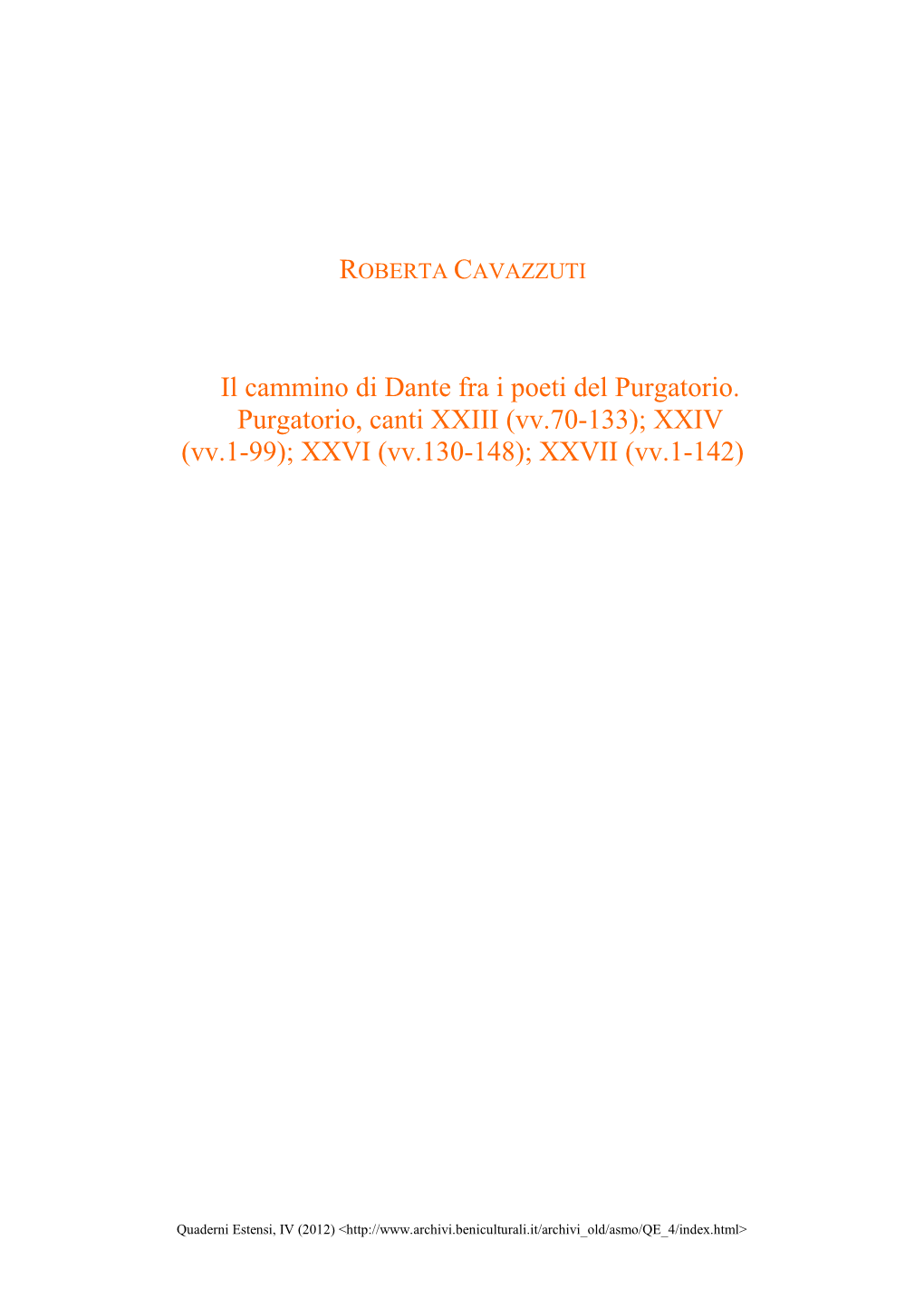 ROBERTA CAVAZZUTI Il Cammino Di Dante Fra I Poeti Del Purgatorio