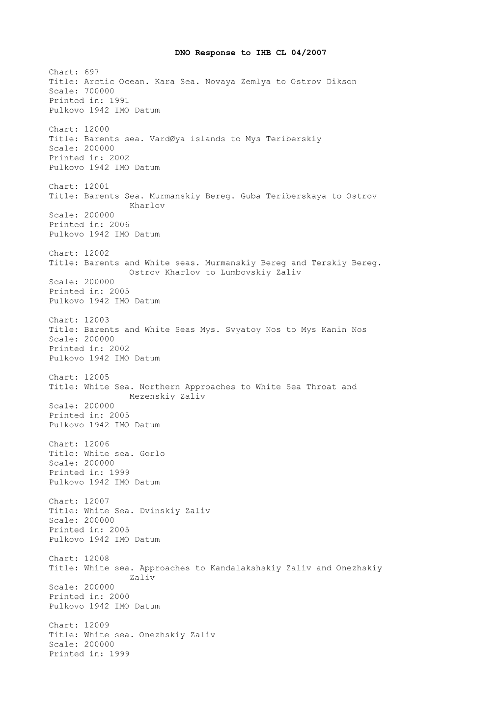 DNO Response to IHB CL 04/2007 Chart: 697 Title: Arctic Ocean. Kara