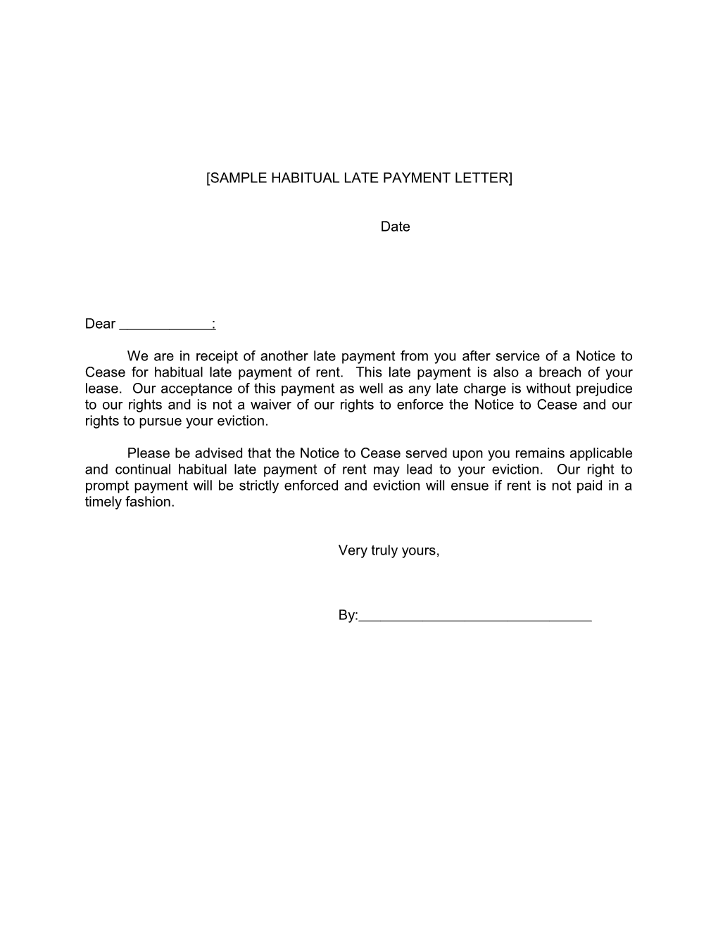 Sample Habitual Late Payment Letter