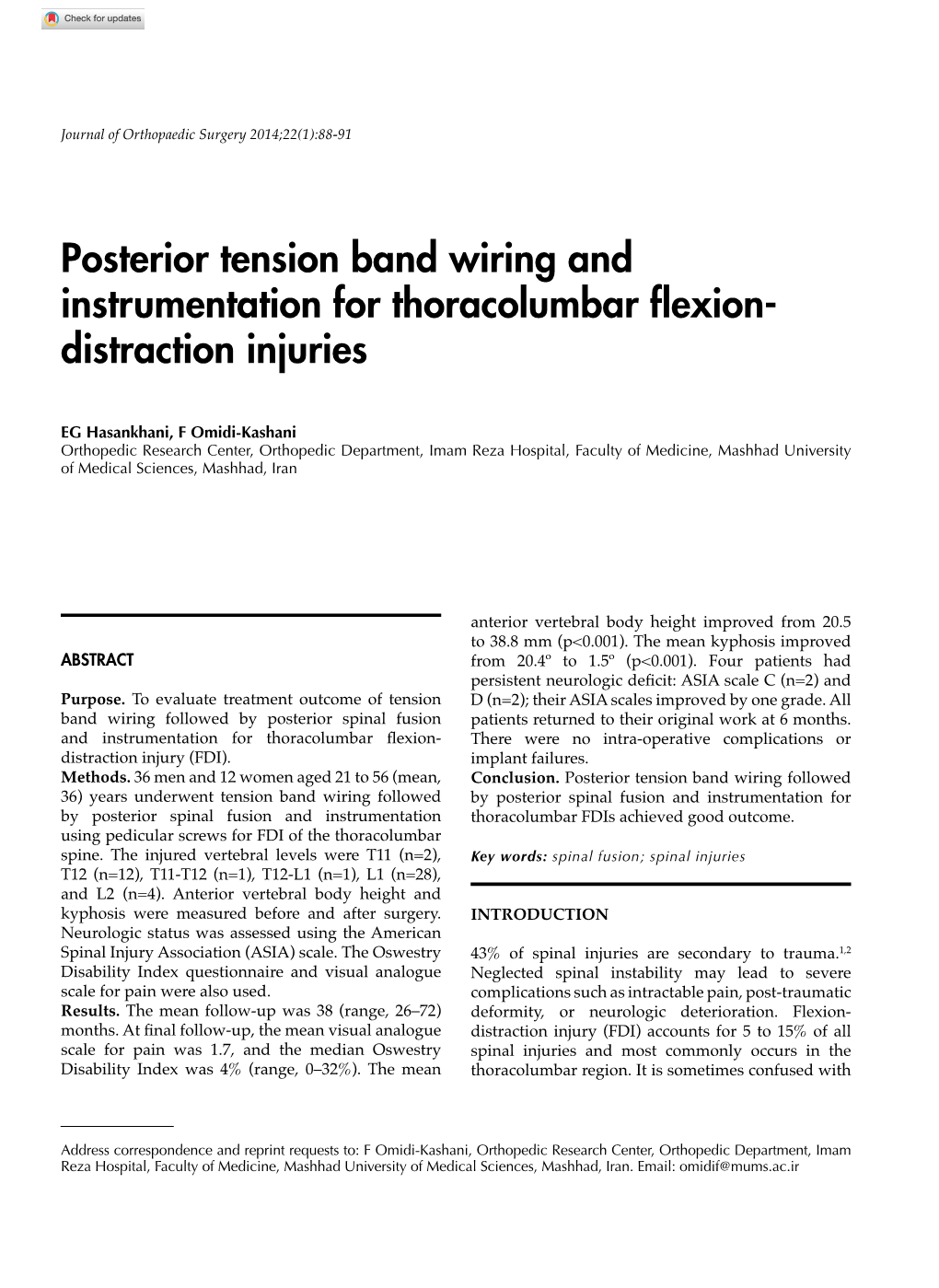 Posterior Tension Band Wiring and Instrumentation for Thoracolumbar Flexion- Distraction Injuries