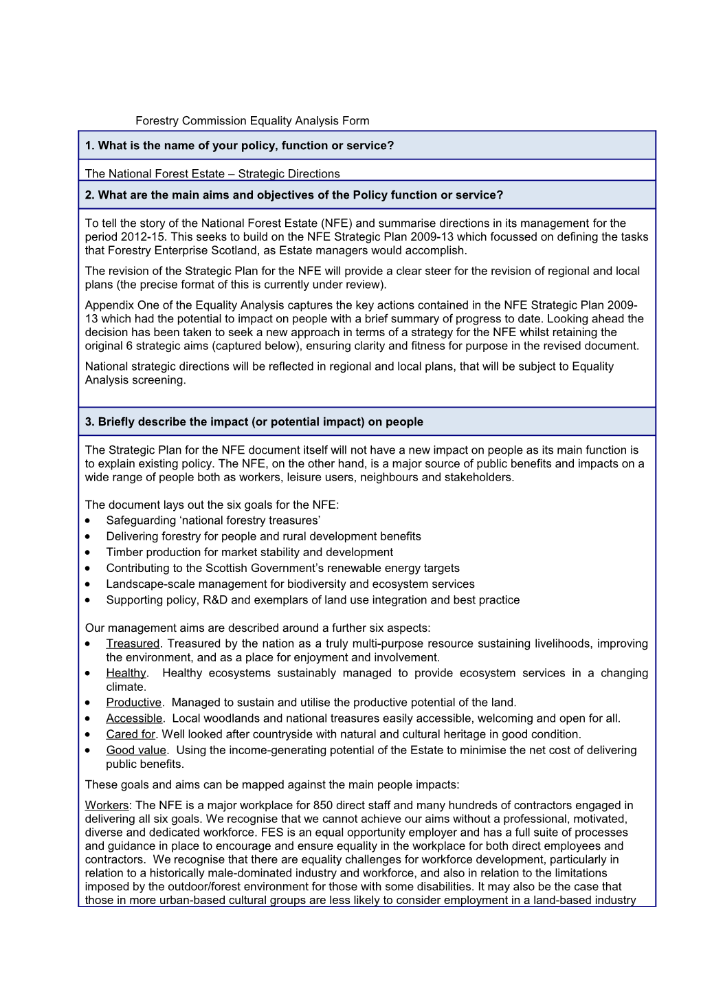 Forestry Commission Equality Analysis Form