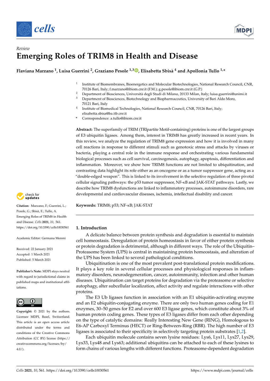 Emerging Roles of TRIM8 in Health and Disease