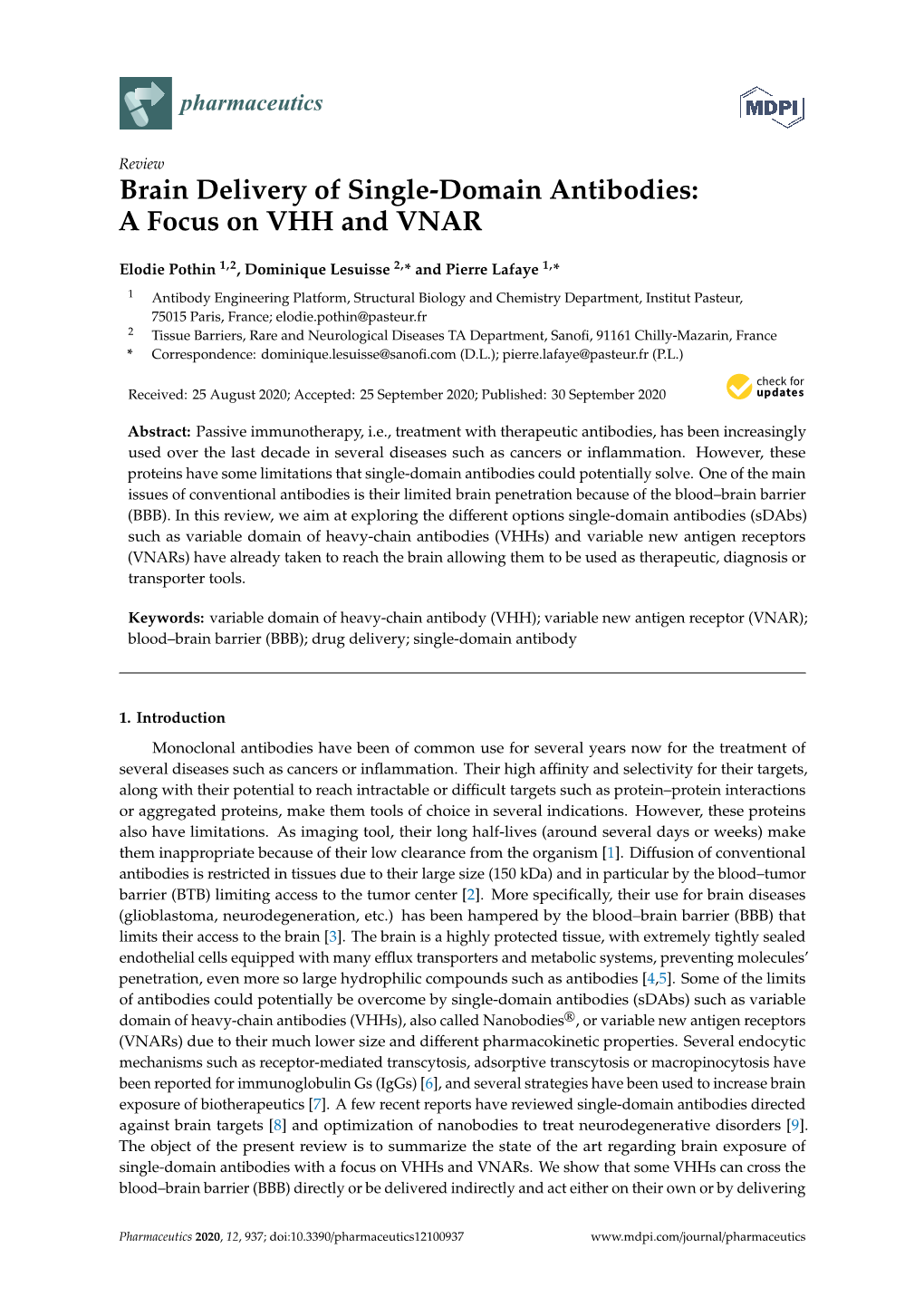 Brain Delivery of Single-Domain Antibodies: a Focus on VHH and VNAR
