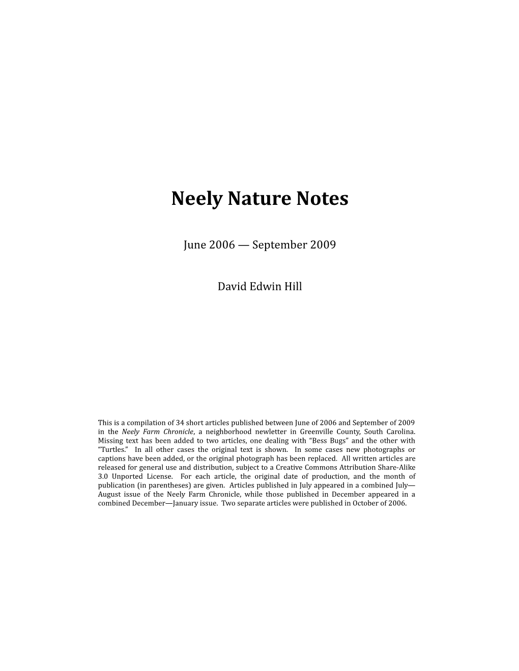 Neely Nature Notes