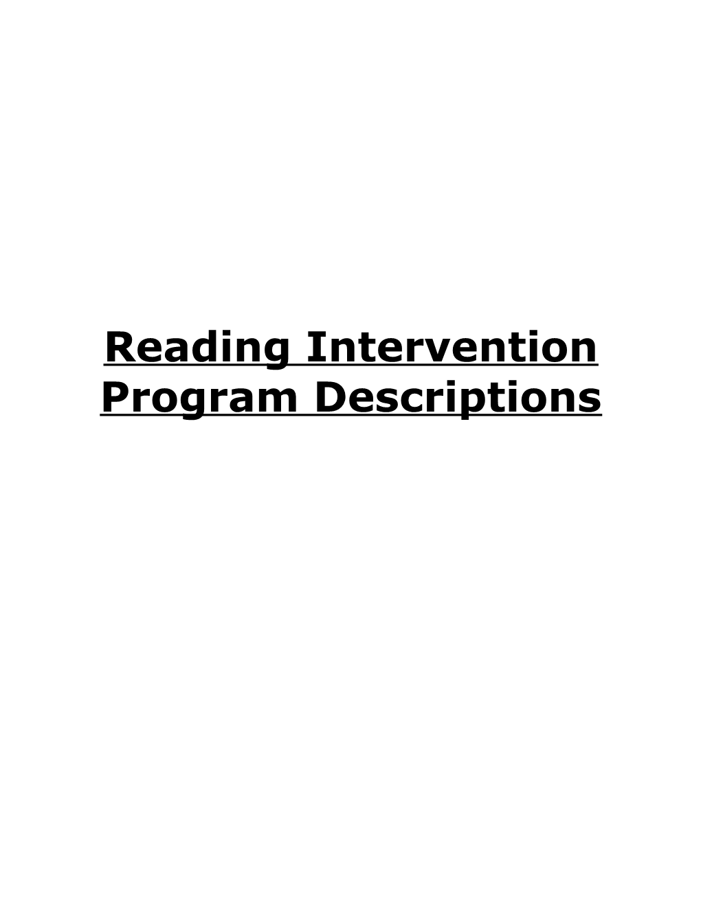 Reading Intervention Program Overview