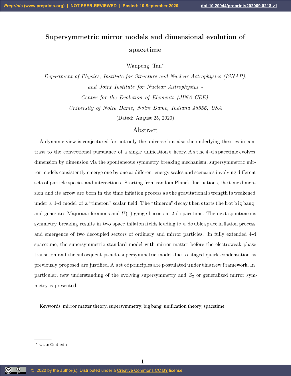 Supersymmetric Mirror Models and Dimensional Evolution of Spacetime