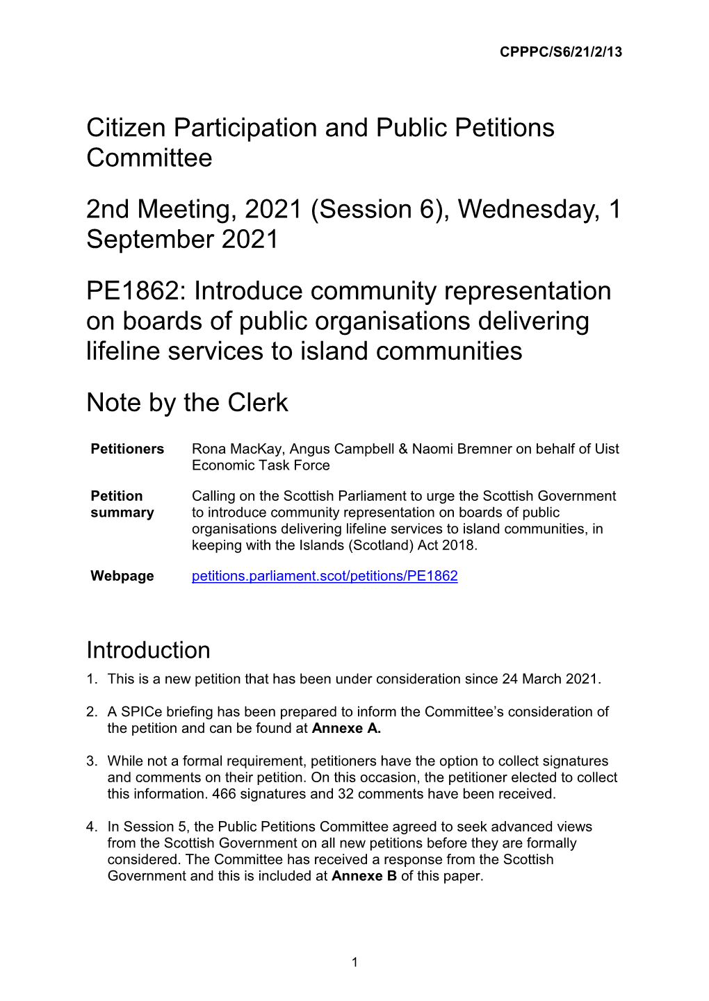Citizen Participation and Public Petitions Committee 2Nd Meeting