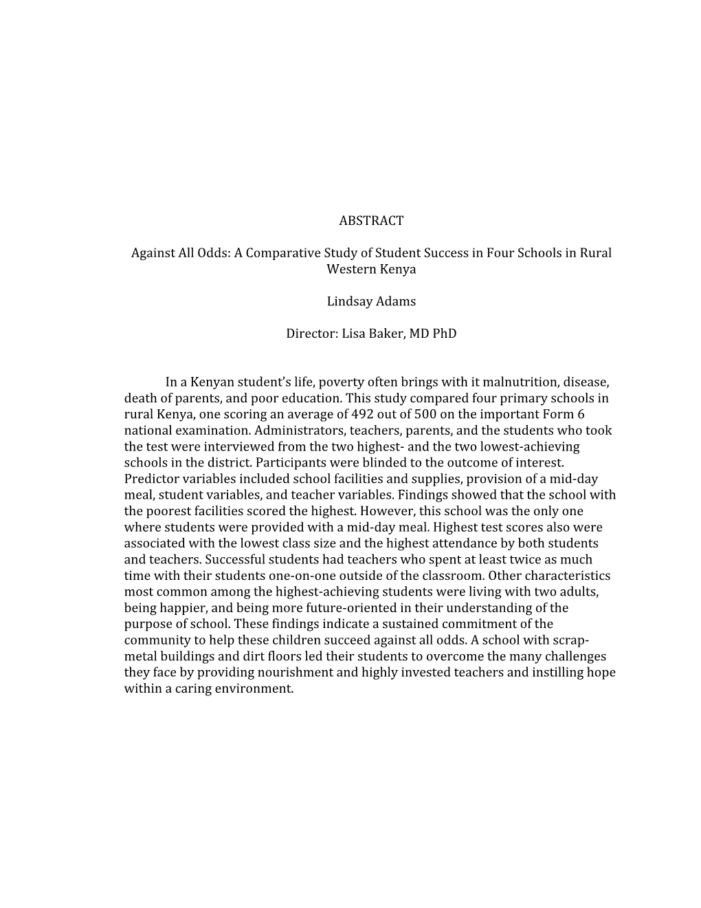 ABSTRACT Against All Odds: a Comparative Study of Student