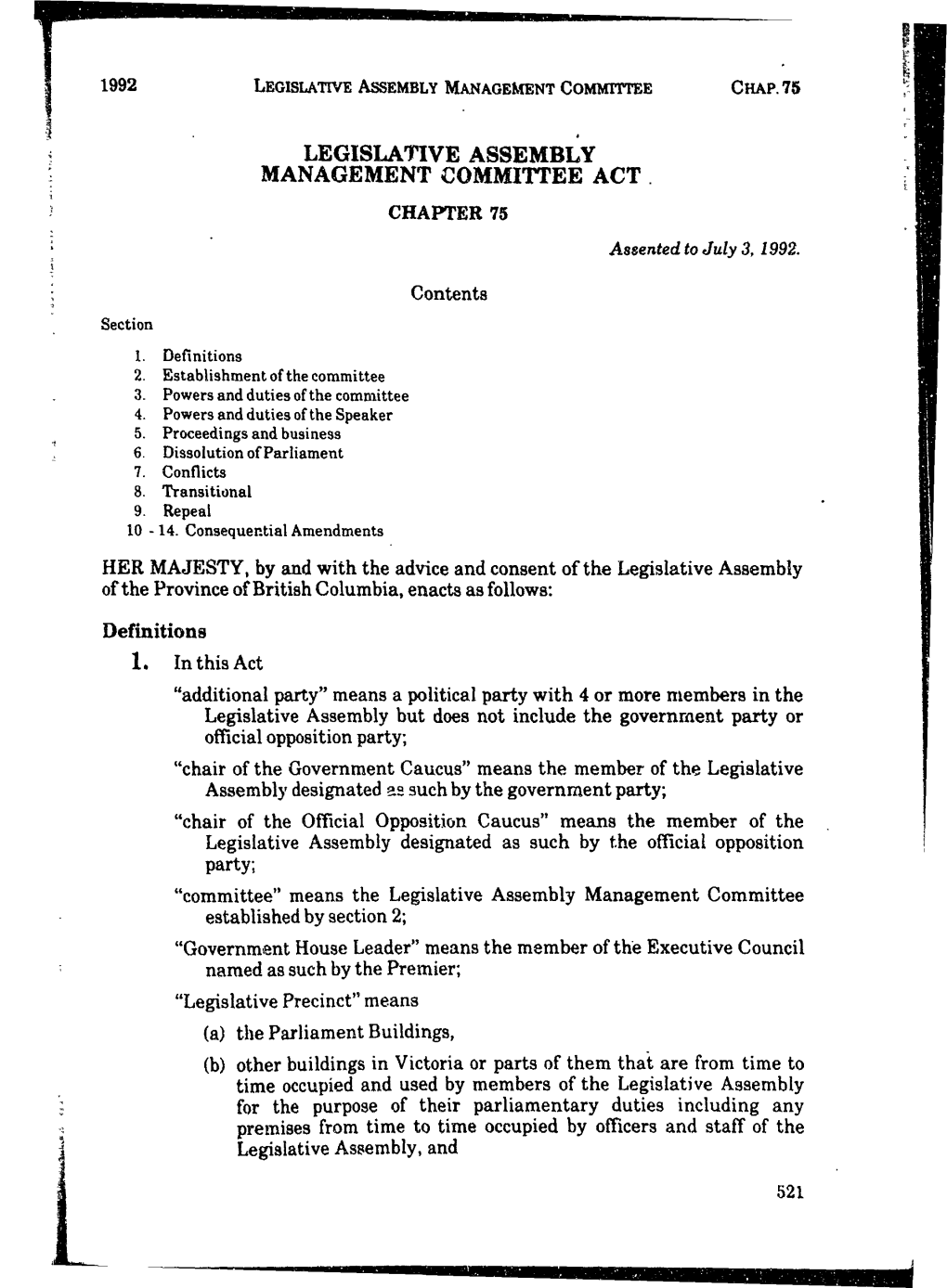 Legislative Assembly Management Committee Chap